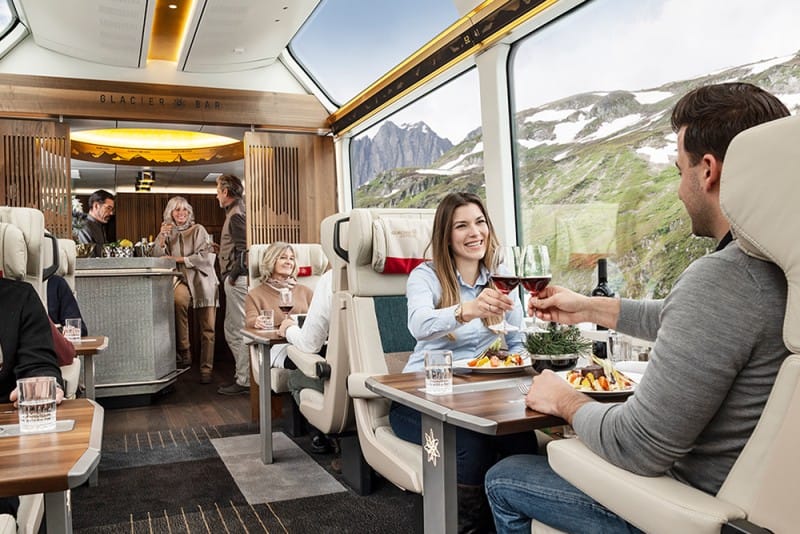 european luxury trains glacier express bar